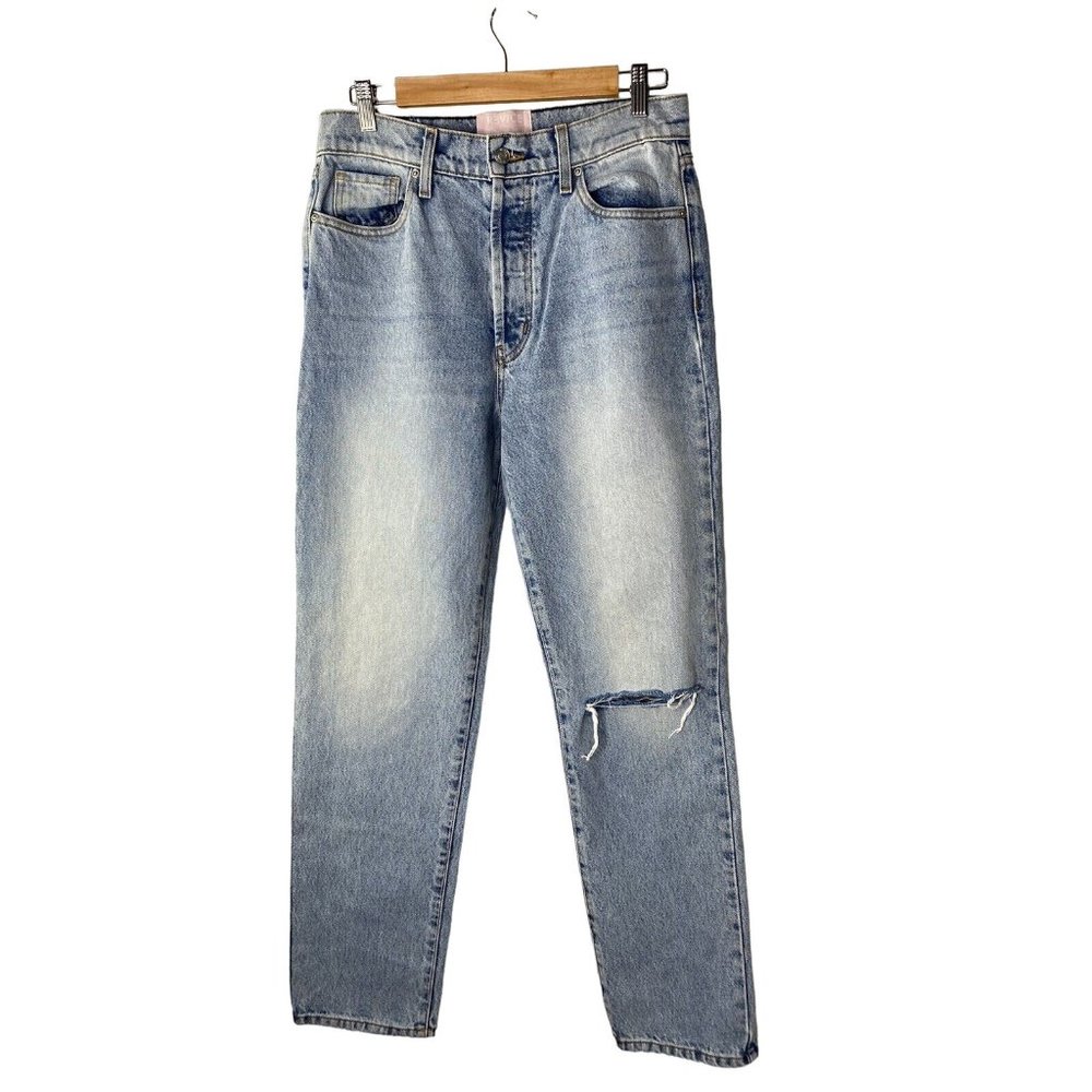 Revice Straight Jeans Womens High Rise Button Fly Butt Rip Distressed Denim 30